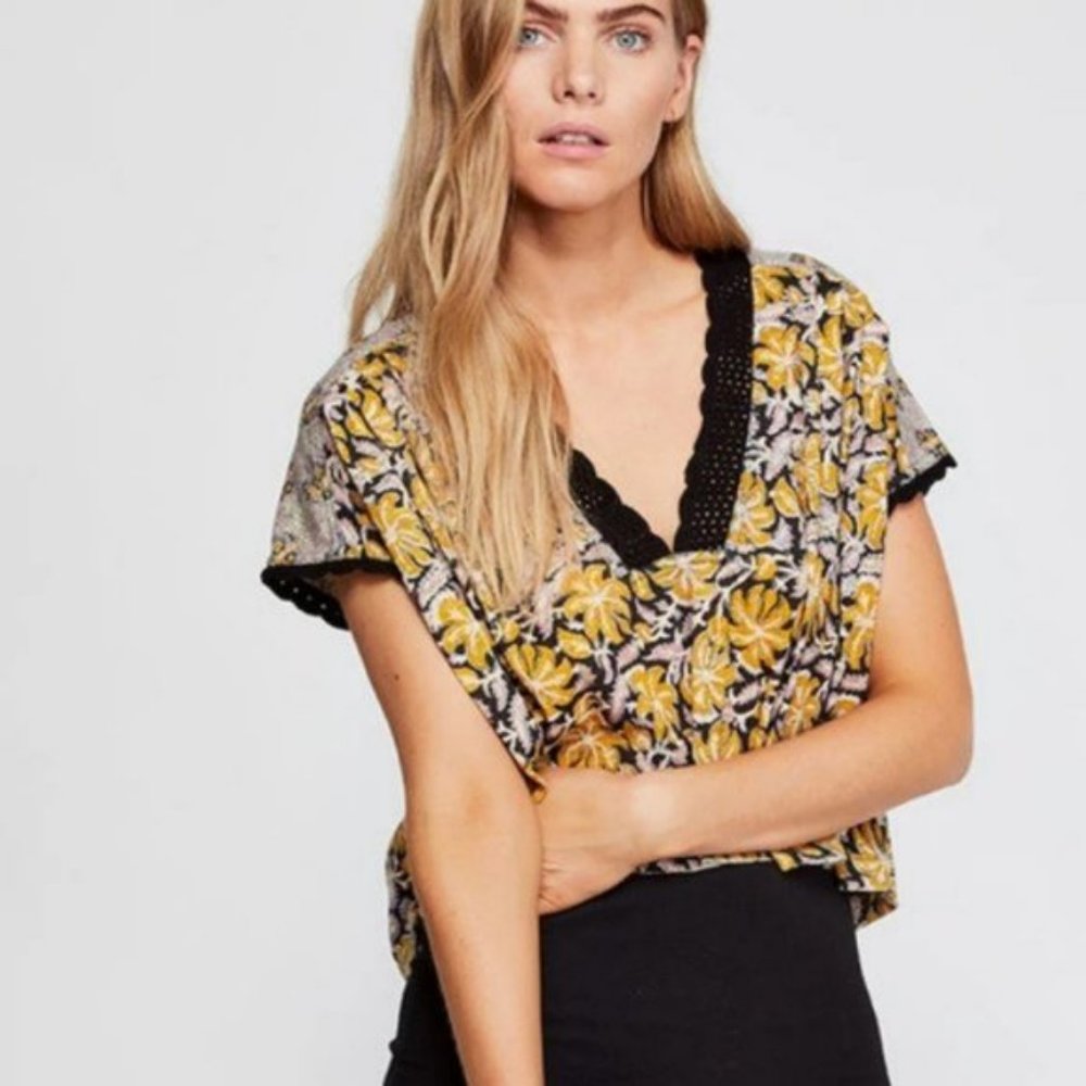 NWT Free People Leilani Print Top crop tee
